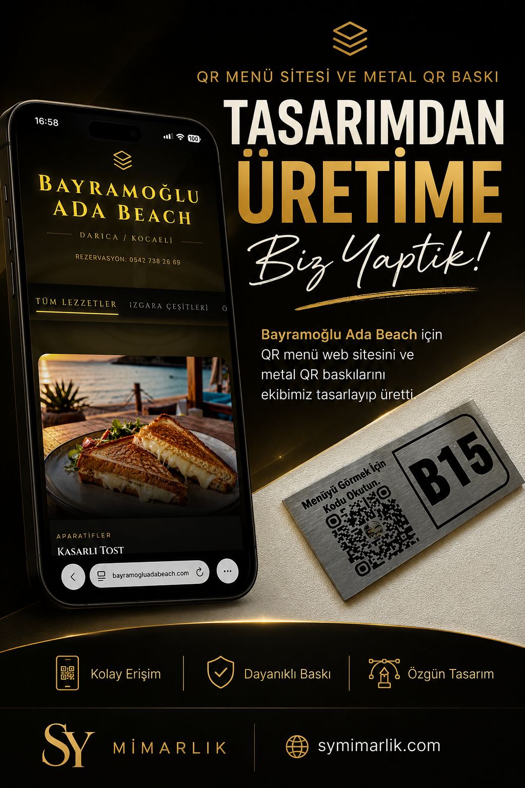 Bayramoğlu Ada Beach QR Menü Sistemi ve Metal QR Baskı Projesi | SY Mimarlık